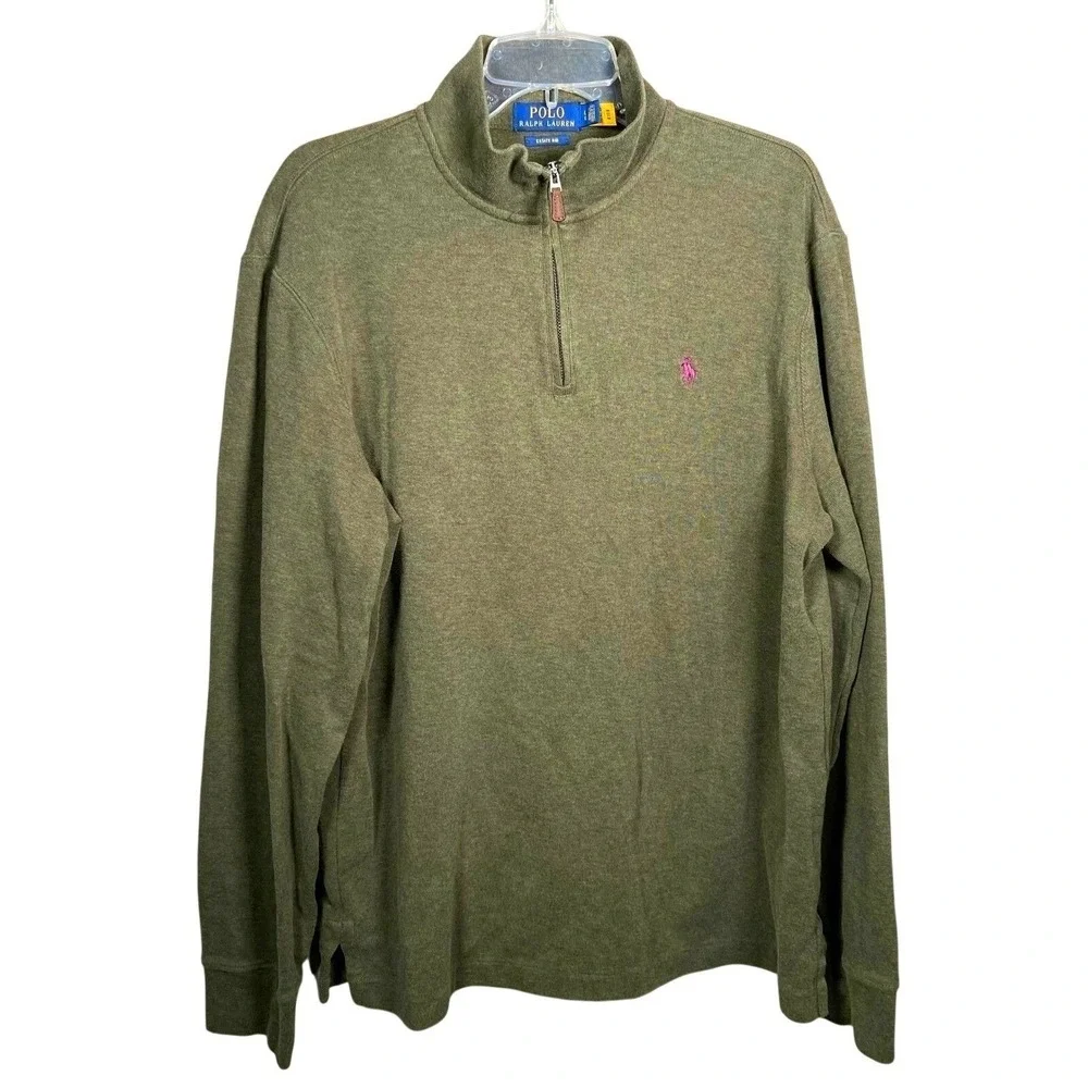 Polo Ralph Lauren Estate Rib Quarter Zip Pullover Mens‎ Large Olive Green Cotton
